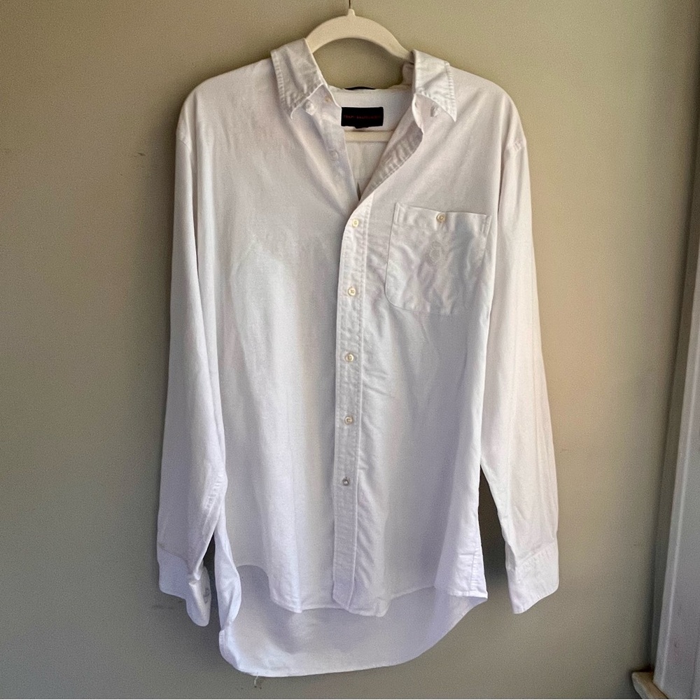 Chaps Ralph Lauren White Cotton Long-Sleeve Button-Down Shirt – Size 16 32/33